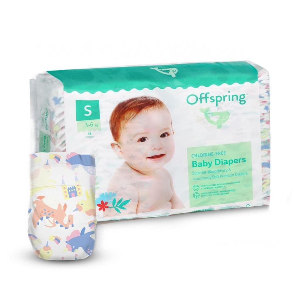Підгузки для дітей 3-6 кг Offspring DP-OI-FAT-S48P-FRT розмір S 48 штук