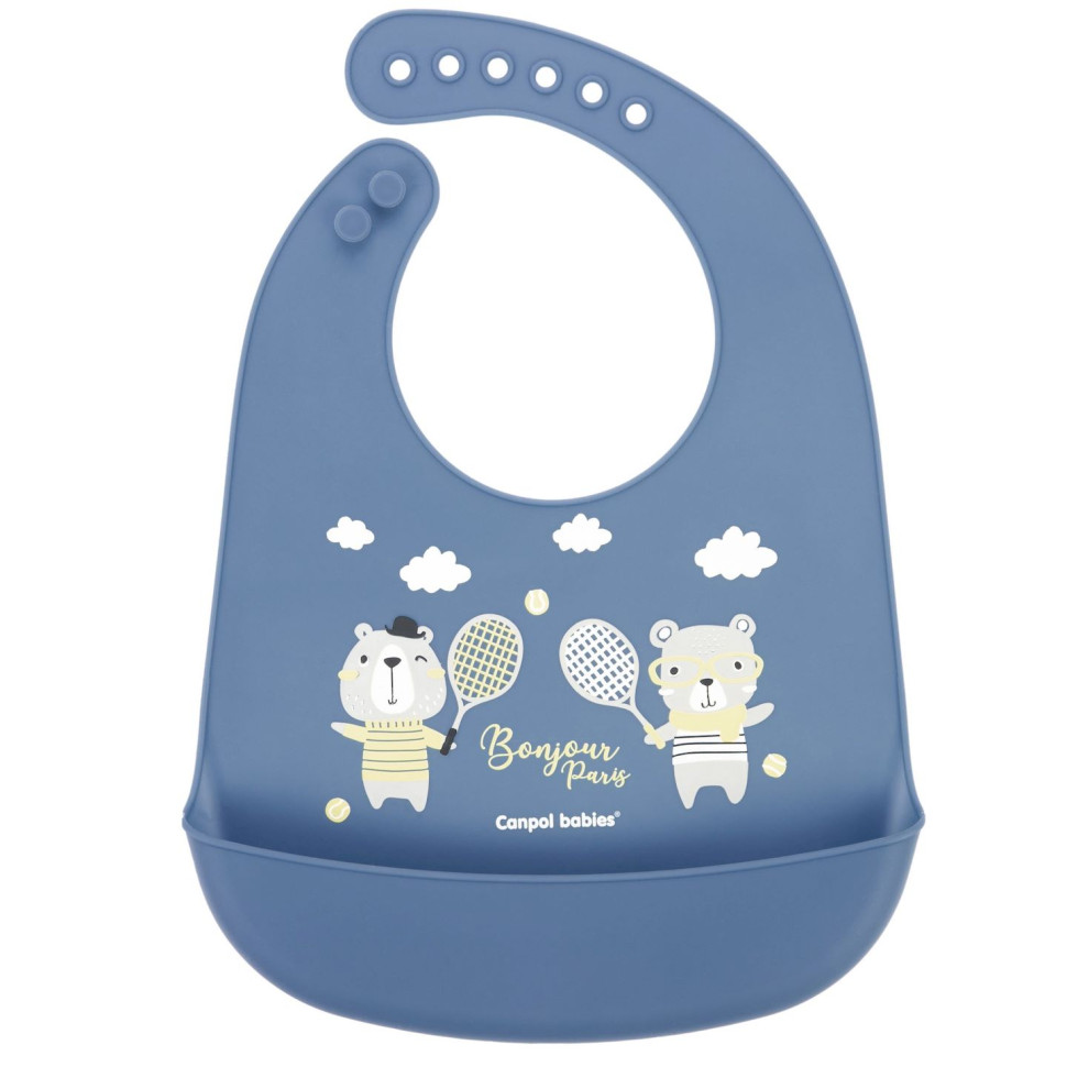 Детский слюнявчик силиконовый с кармашком Bonjour Paris Canpol babies 74/027_blu синий
