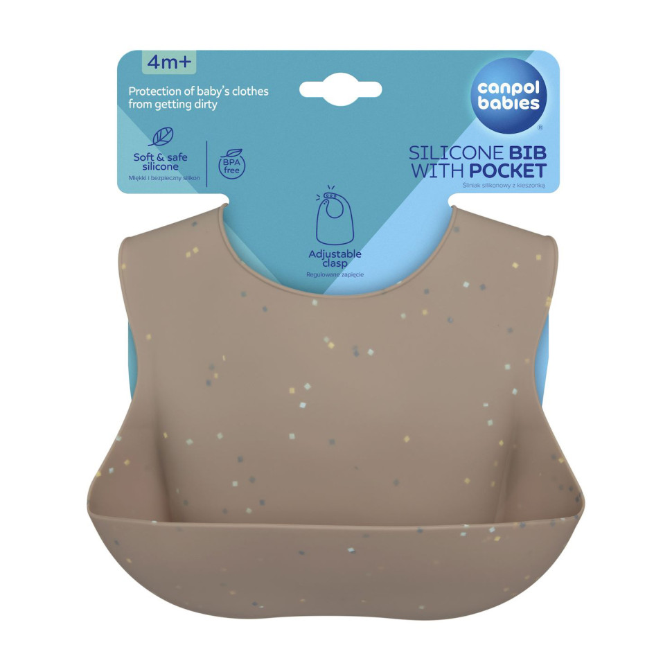 Детский слюнявчик силиконовый с кармашком Dots Canpol babies 51/029_bei бежевый