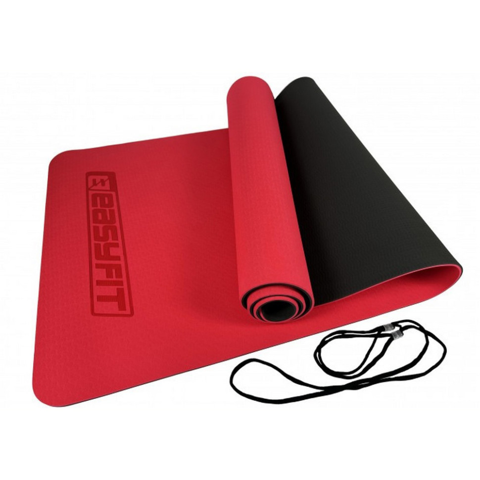 Коврик для йоги и фитнеса EasyFit EF-1924-RB, TPE+TC 6 мм, двухслойный красный-черный