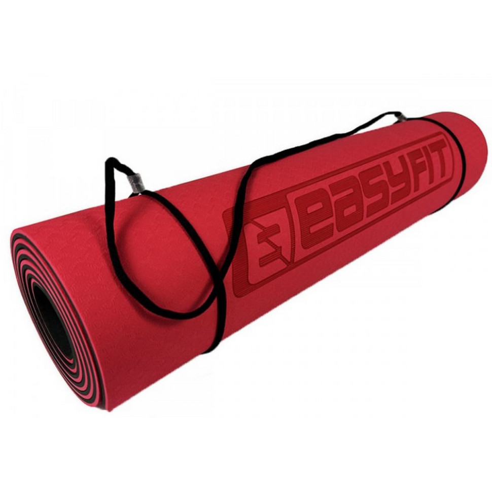 Коврик для йоги и фитнеса EasyFit EF-1924-RB, TPE+TC 6 мм, двухслойный красный-черный