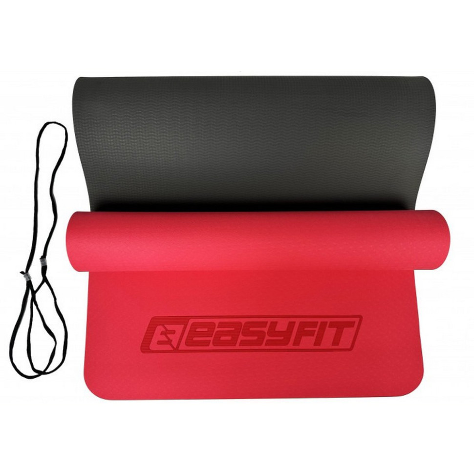 Коврик для йоги и фитнеса EasyFit EF-1924-RB, TPE+TC 6 мм, двухслойный красный-черный