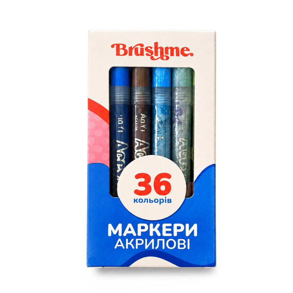 Набор акриловых маркеров на водной основе Brushme MACR36, 36 цветов