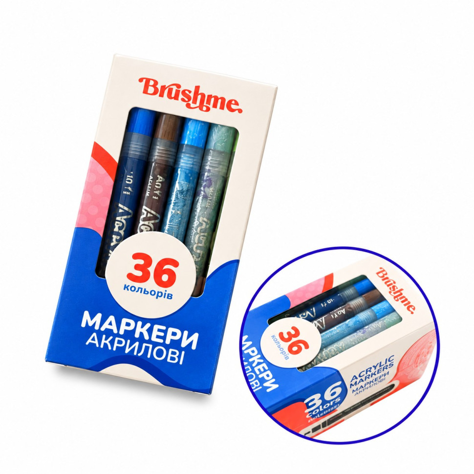 Набор акриловых маркеров на водной основе Brushme MACR36, 36 цветов