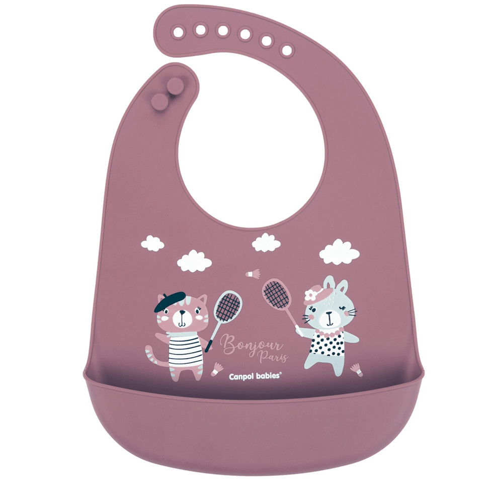 Детский слюнявчик силиконовый с кармашком Bonjour Paris Canpol babies 74/027_red красный