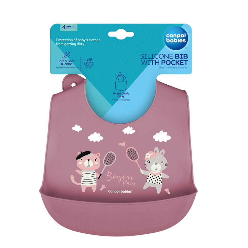 Детский слюнявчик силиконовый с кармашком Bonjour Paris Canpol babies 74/027_red красный