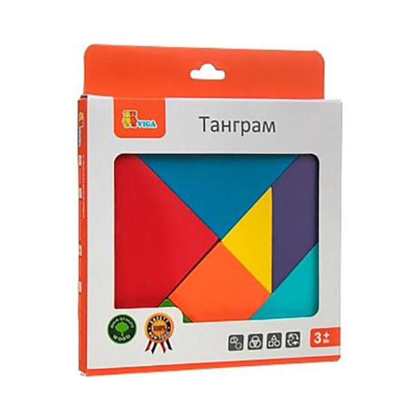 Гра-головоломка Кольоровий дерев'яний танграм Viga Toys 55557, 7 елементів