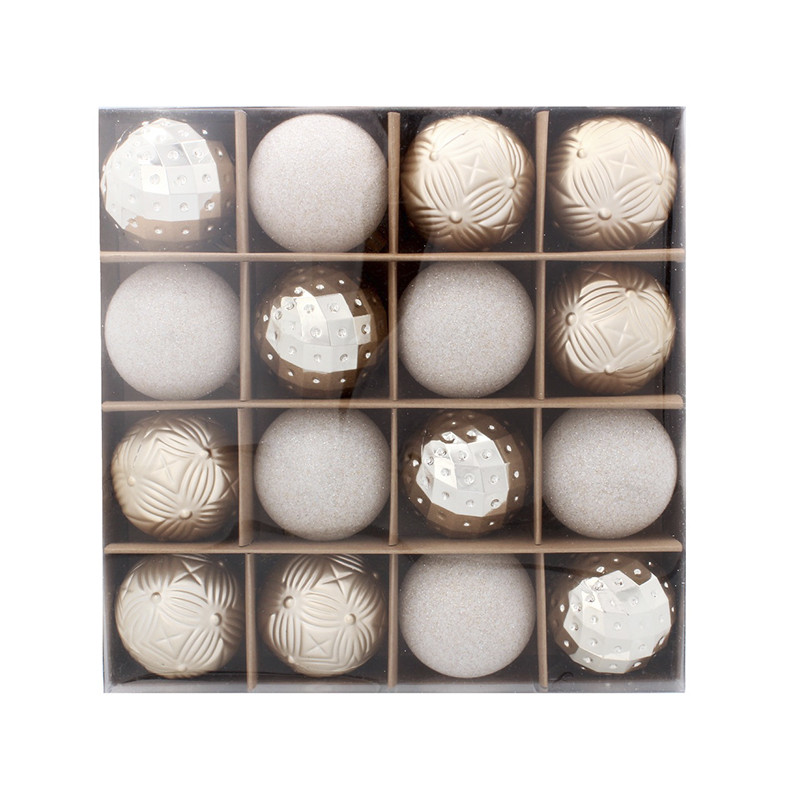 Ялинкові пластикові кульки Chomik 5900779853140_1 комплект 16 шт, 6 см, шампань