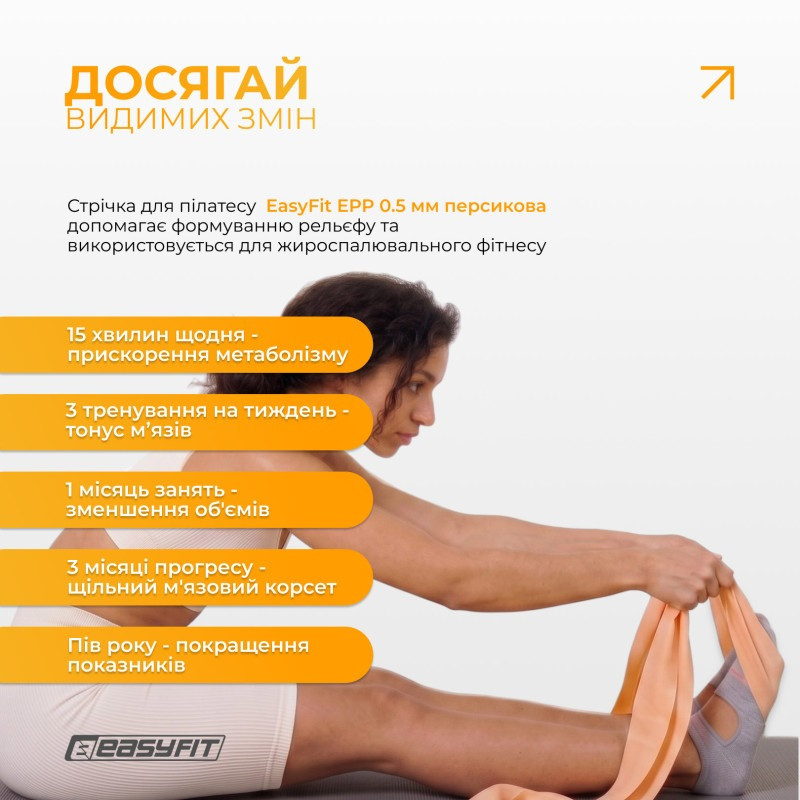 Еластична стрічка для пілатесу та йоги EPP EasyFit EF-1660-Y 0,5 мм, персикова