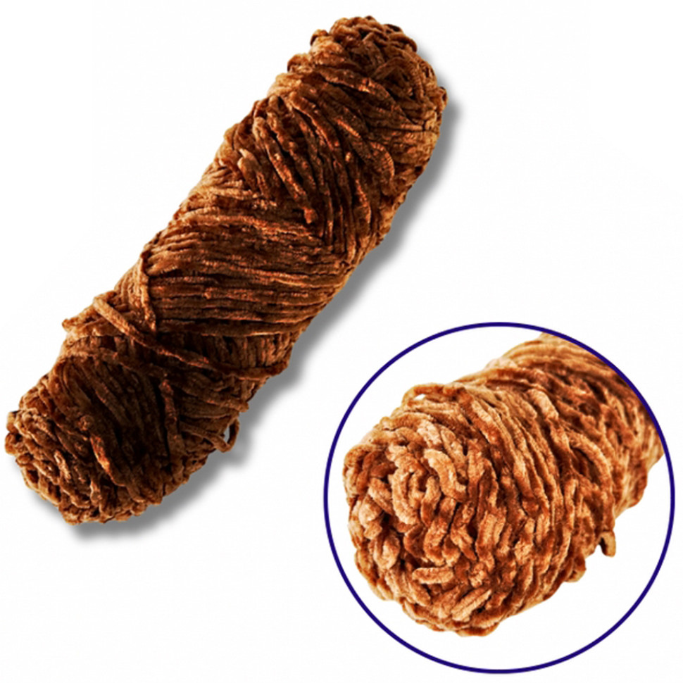 Пряжа плюшевая синель Brushme PP106, 100 грамм, 100% полиэстер, темная карамель