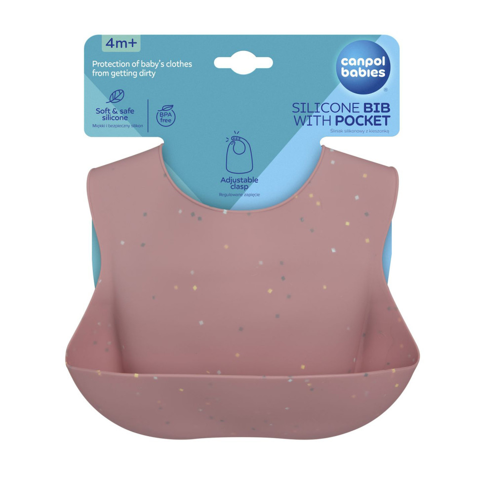 Дитячий силіконовий слинявчик з кишенькою Dots Canpol babies 51/029_pin рожевий