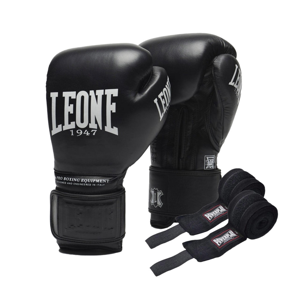 Боксерские перчатки GN111 THE GREATEST Leone GN111_Black_16oz 16 унций (бинты в комплекте)