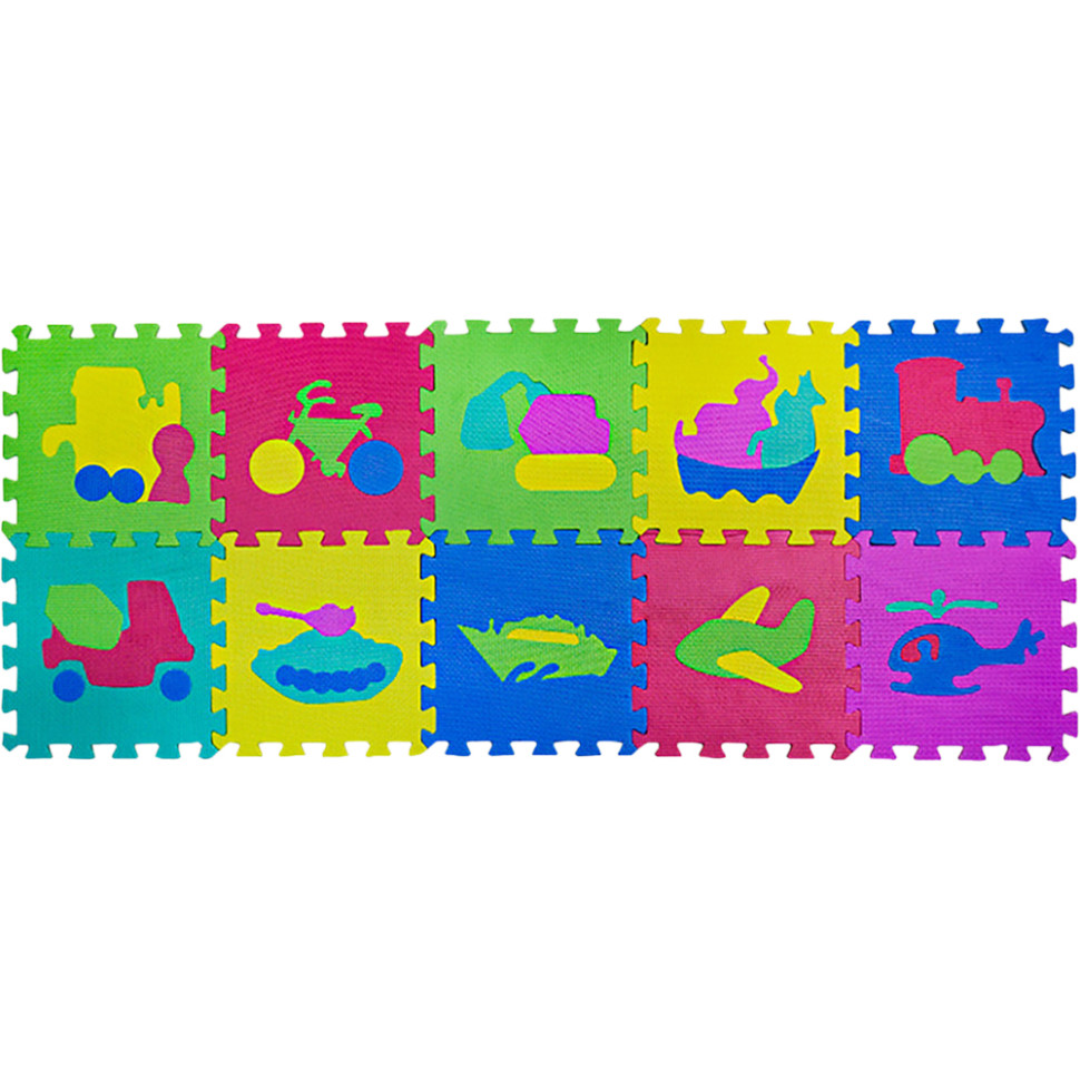 Детский развивающий коврик-пазл Транспорт Bambi EVA0632, 10 деталей, 28,5х28,5х0,8 см