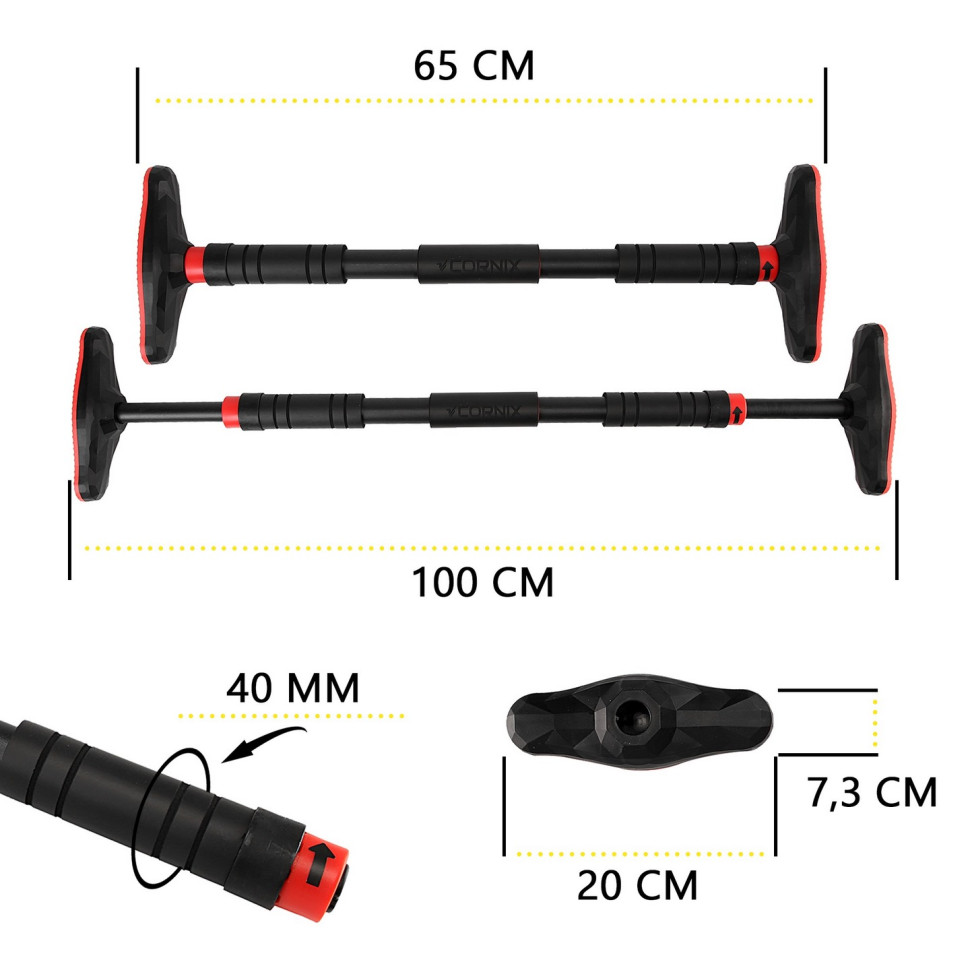 Турнік розсувний Pro Cornix XR-0283 Black/Red, розмір 65 х 100 см