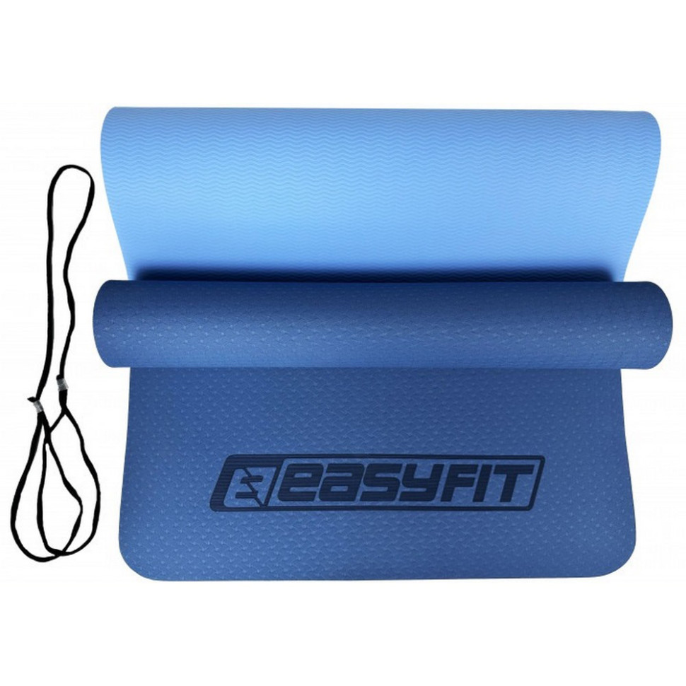 Коврик для йоги и фитнеса EasyFit EF-1924-BLB, TPE+TC 6 мм, двухслойный синий-голубой
