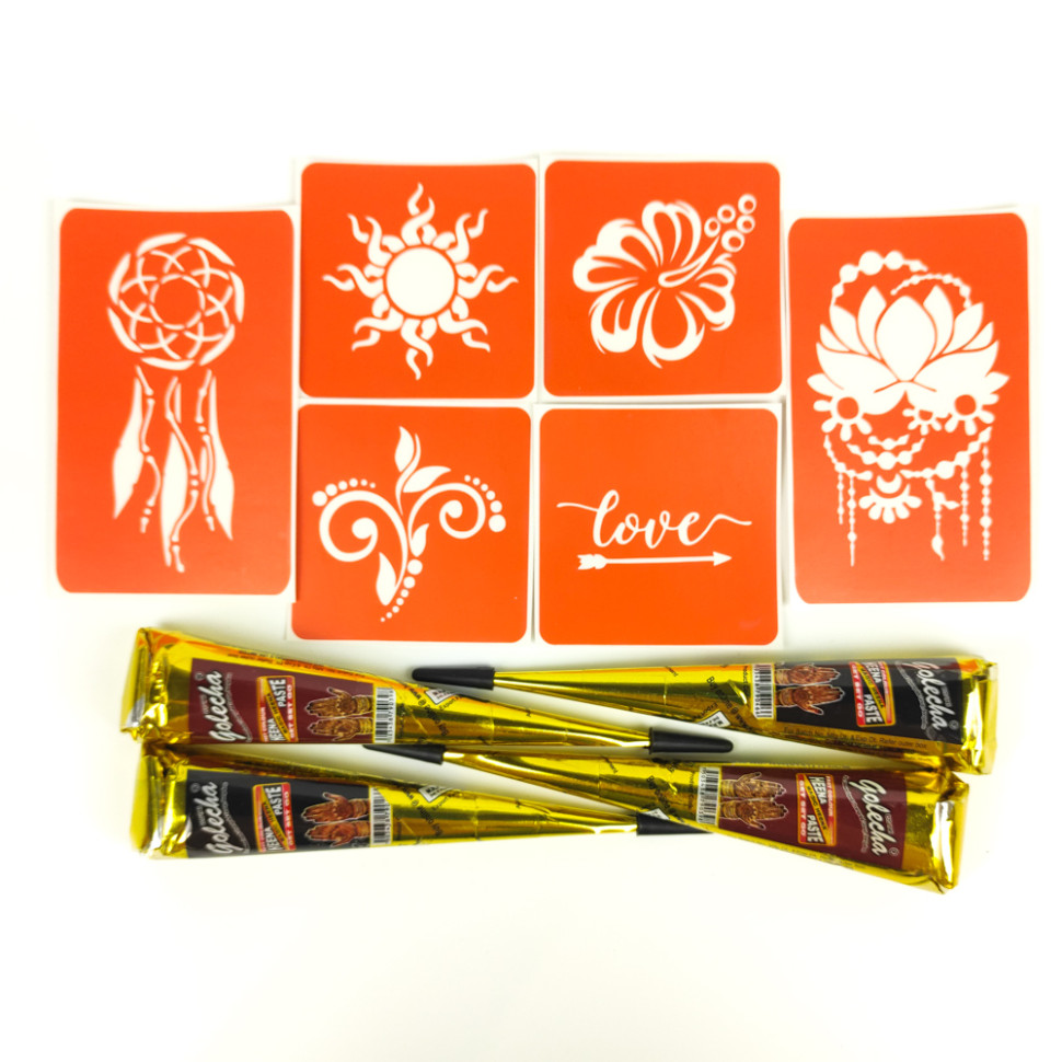 Набір хни з трафаретами для біо-тату №1 Fresh Tattoo henna-set-01