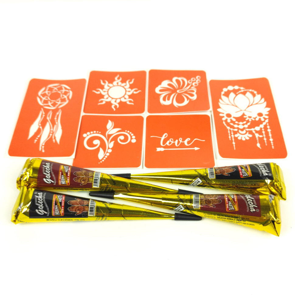 Набір хни з трафаретами для біо-тату №1 Fresh Tattoo henna-set-01