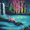 Картина за номерами. Rainbow Art "Фламінго біля водоспаду" GX30193-RA 