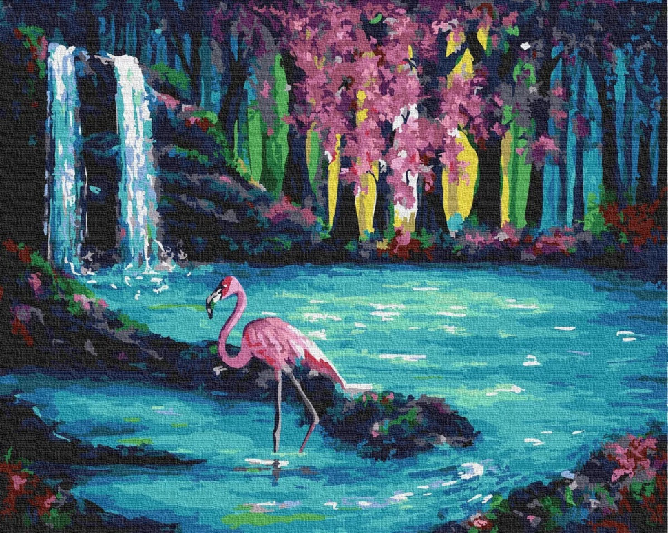 Картина за номерами. Rainbow Art "Фламінго біля водоспаду" GX30193-RA по цене 240 грн.