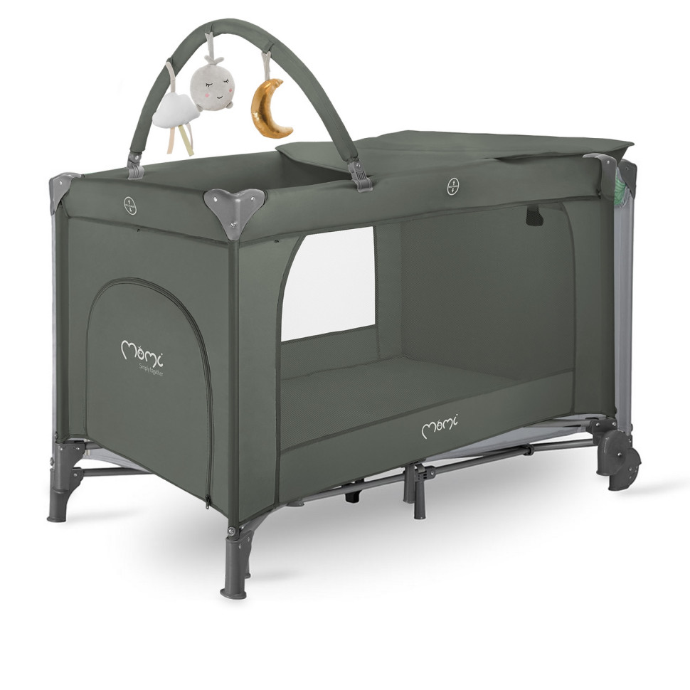 Детская кровать-манеж BELOVE PLUS MoMi LOZE00025 dark green складная, с игрушками