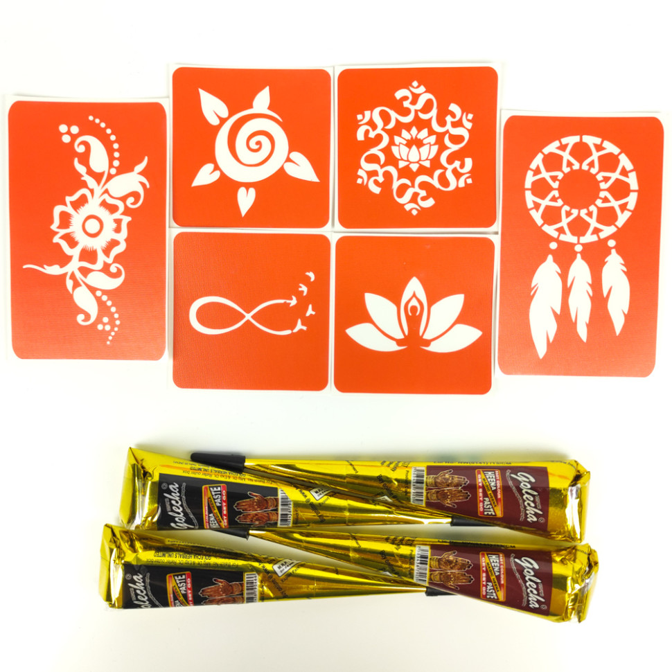 Набір хни з трафаретами для біо-тату №2 Fresh Tattoo henna-set-02