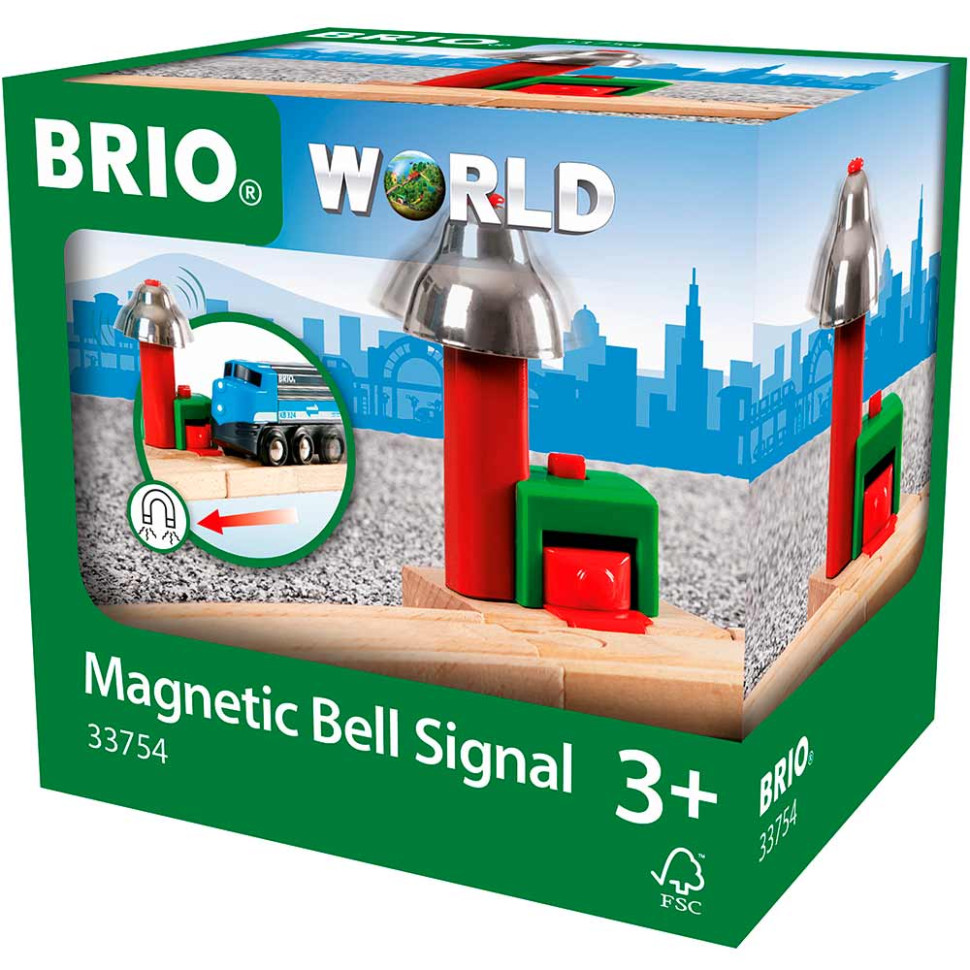 Сигнальный колокольчик для детской железной дороги на магнитах BRIO 33754-BR, магнит, дерево, пластик, металл
