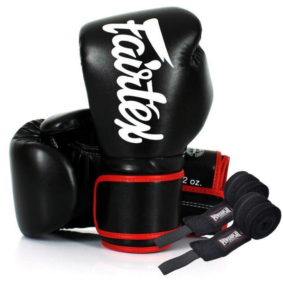 Боксерские перчатки BGV14 Fairtex BGV14_14oz_Black 14 унций (бинты в комплекте)