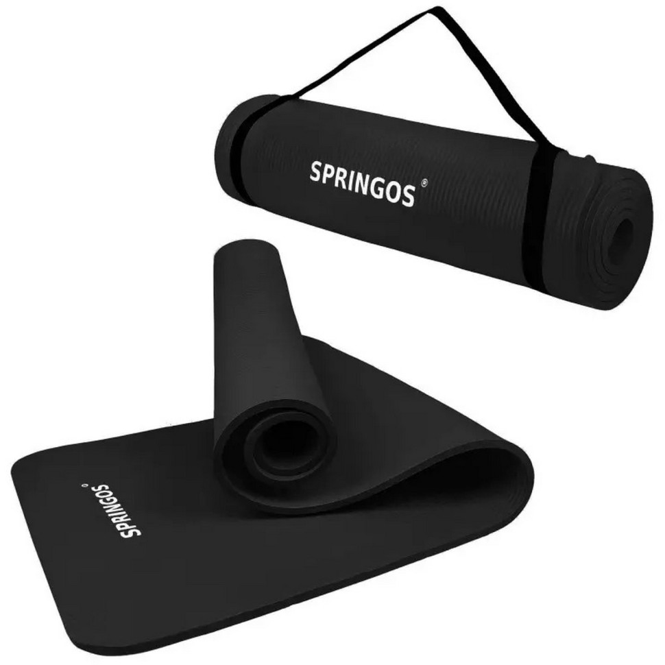 Килимок (мат) для йоги та фітнесу Springos YG0005 Black, NBR 1 см
