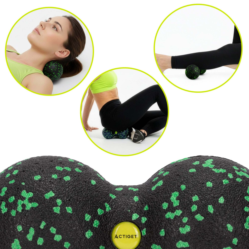 Масажний м'яч подвійний Actiget ACT0098 EPP, Black/Green 8x16 см