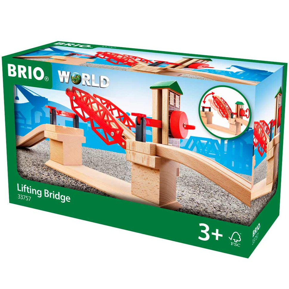 Разводной мост для детской железной дороги BRIO 33757-BR, дерево, пластик 3 элемента в комплекте