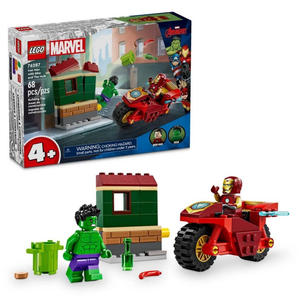 Конструктор «Железный Человек на мотоцикле и Халк» LEGO 76287, 68 деталей