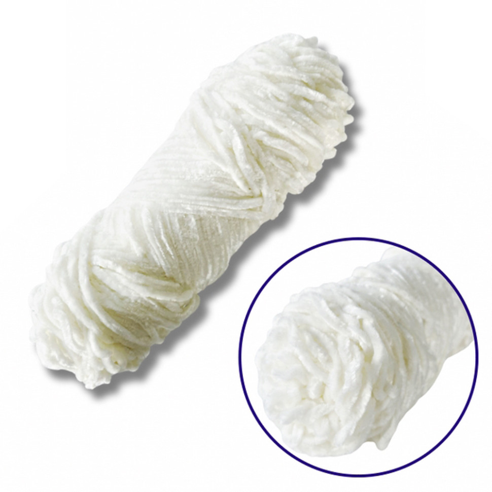Пряжа плюшевая синель Brushme PP101, 100 грамм, 100% полиэстер, молочно-белый