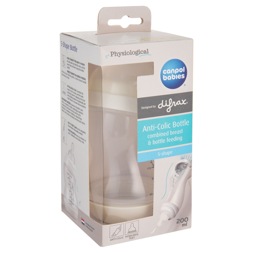 Пляшечка антиколікова з широким отвором S-Shape Canpol babies 24/201, 200 мл