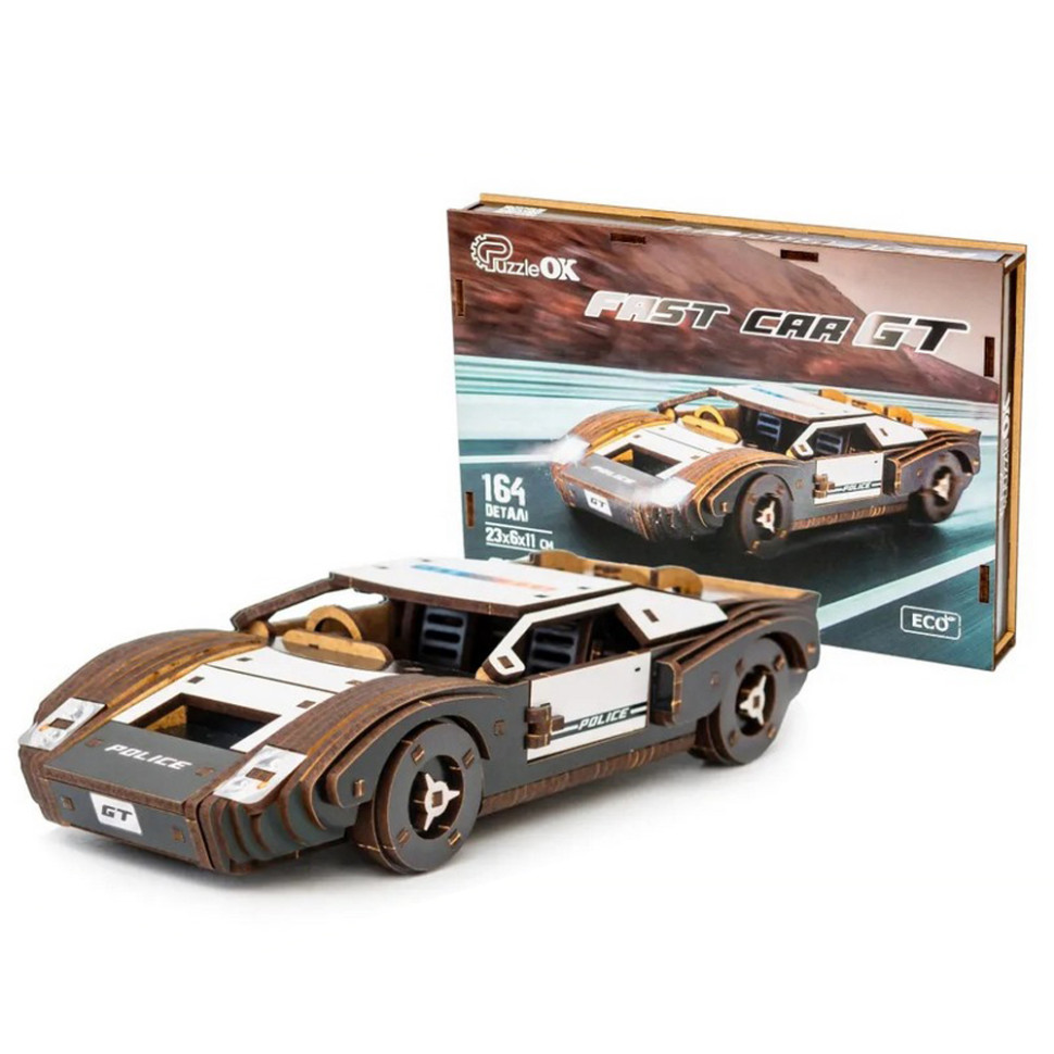 Дерев’яний 3D конструктор Fast car Gt PuzzleOK Puz-26916, 164 деталі