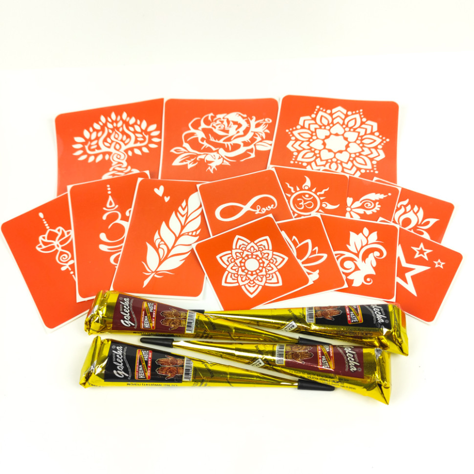 Набір хни з трафаретами для біо-тату №4 Fresh Tattoo henna-set-04