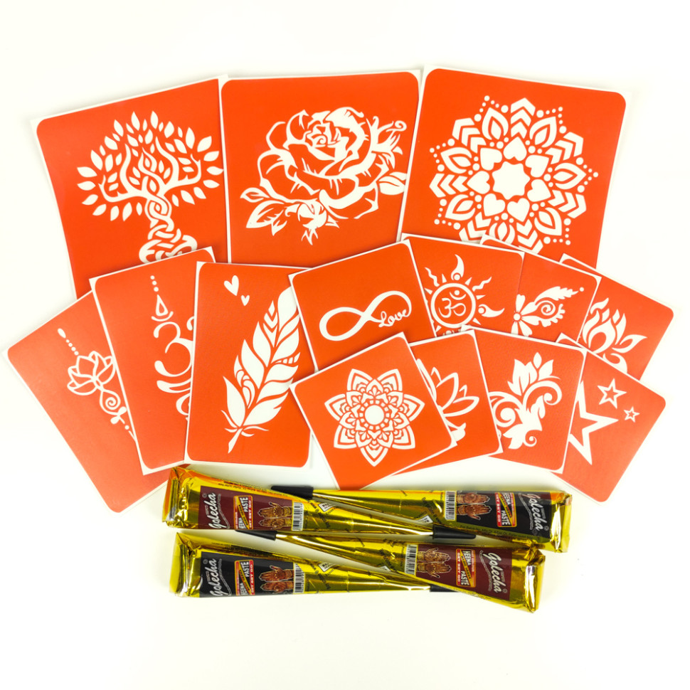 Набір хни з трафаретами для біо-тату №4 Fresh Tattoo henna-set-04