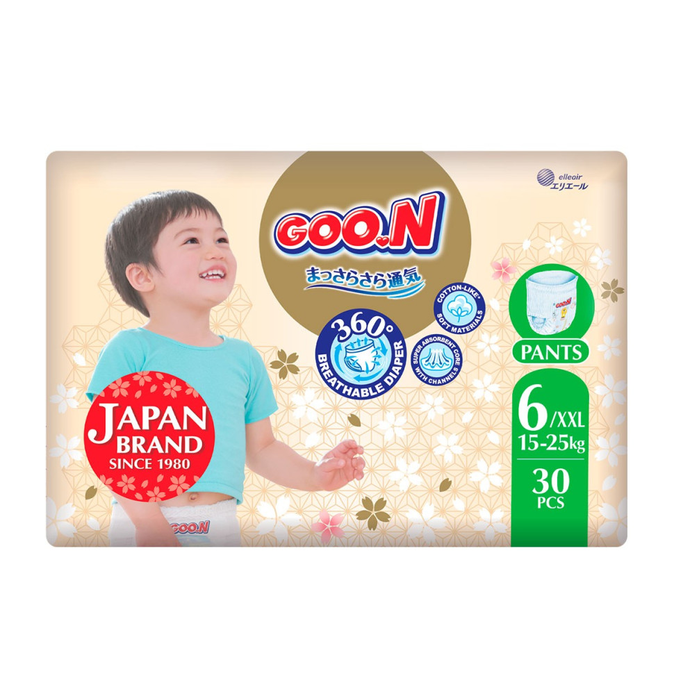 Трусики-підгузки для дітей GOO.N Premium Soft F1010101-159, 15-25 кг (розмір 6(2XL), унісекс 30 шт)