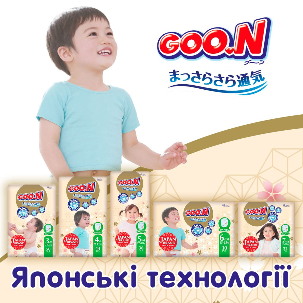 Трусики-підгузки для дітей GOO.N Premium Soft F1010101-159, 15-25 кг (розмір 6(2XL), унісекс 30 шт)