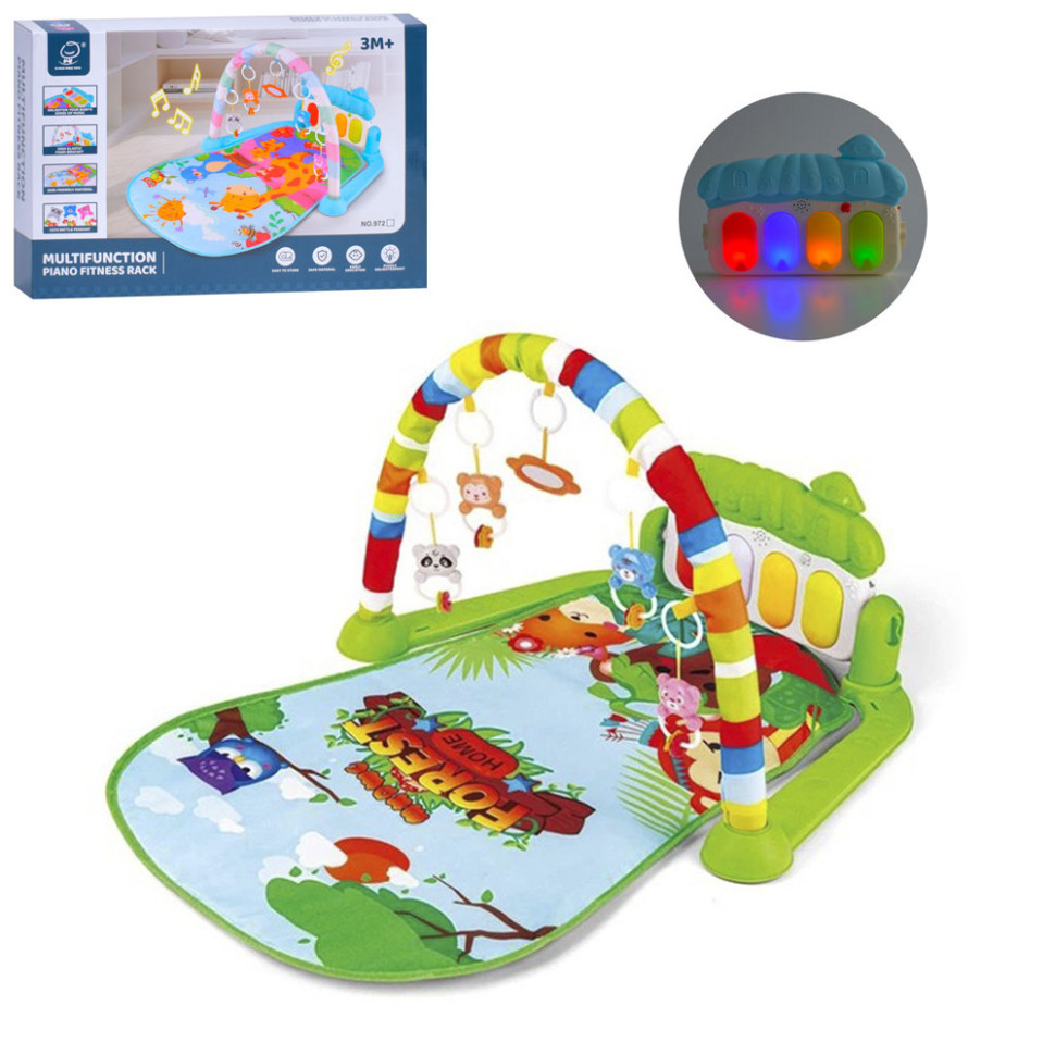 Детский развивающий коврик Bambi 973, 72х47 см, дуга, подвески 5 штук, погремушка