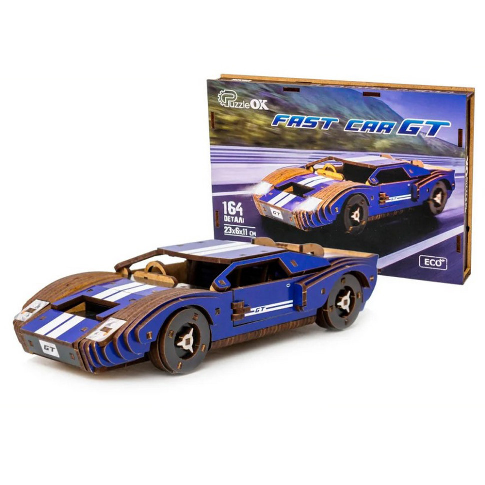 Дерев’яний 3D конструктор Fast car Gt PuzzleOK Puz-26915, 164 деталі