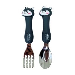Детский набор ложка и вилка "Кот черный" Mega Zayka MGZ-0102(Cat-Black) в футляре