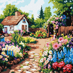 Картина по номерам "Цветы у хижины" ©art_selena_ua Идейка KHO6382, 30х30 см
