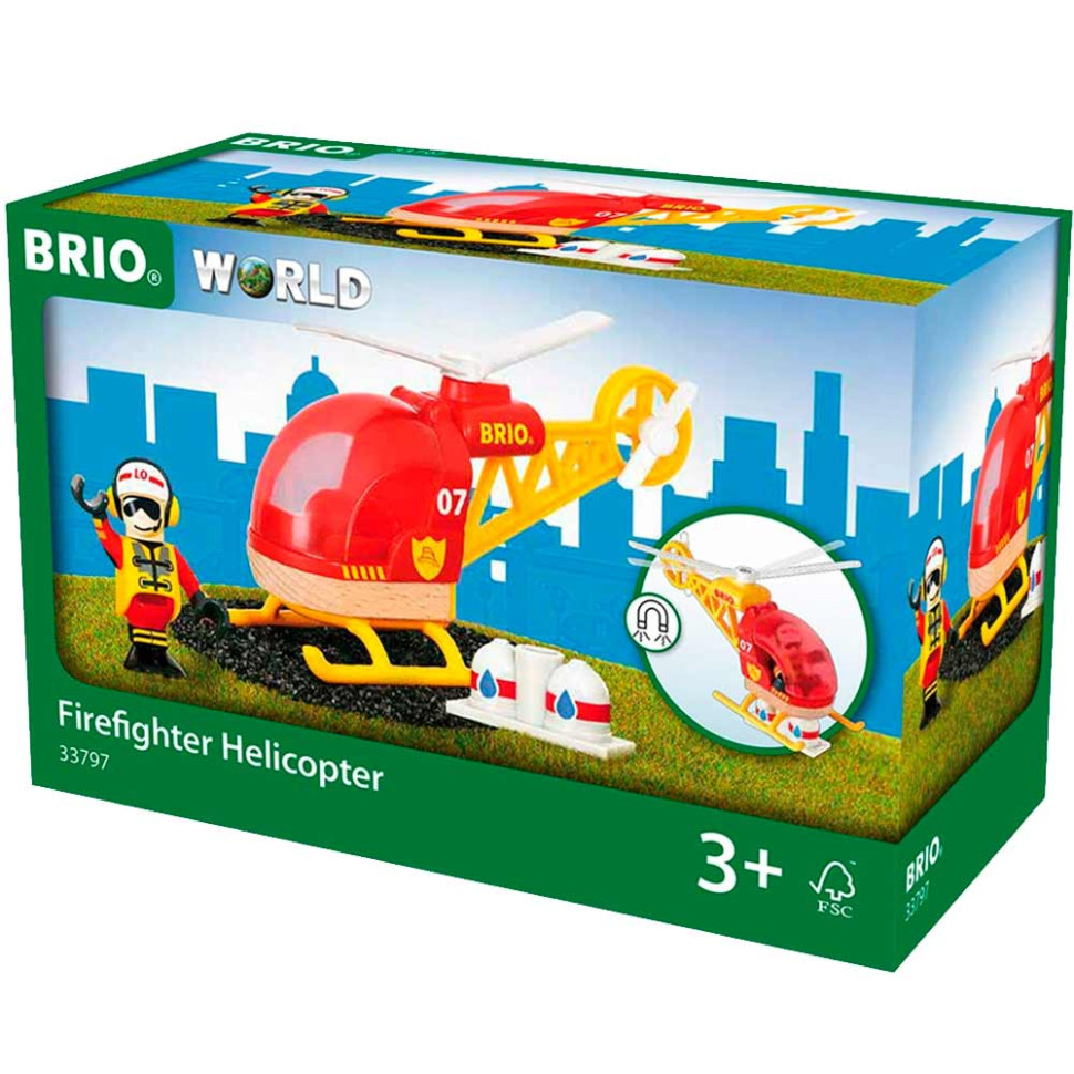 Пожарный детский вертолет BRIO 33797-BR, высококачественный пластик, магнит, дерево