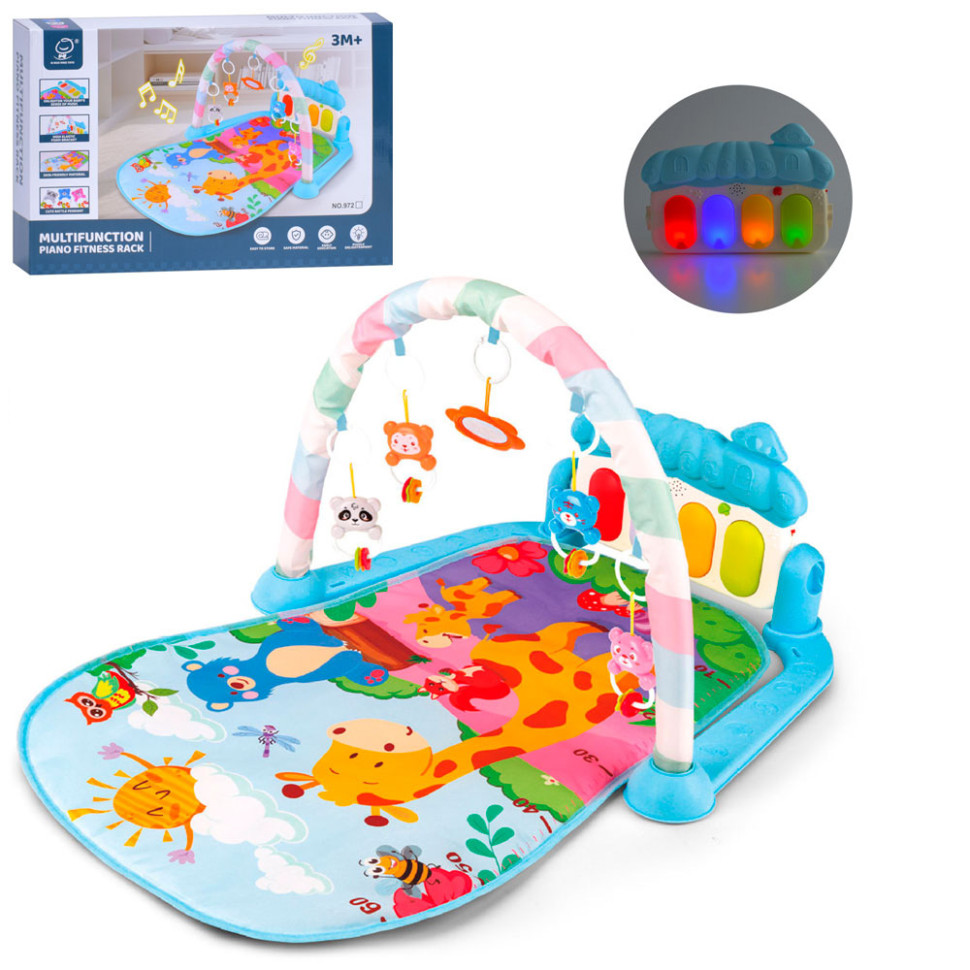 Дитячий розвиваючий килимок Bambi 972, 72х47 см, дуга, підвіски 5 штук, брязкальце