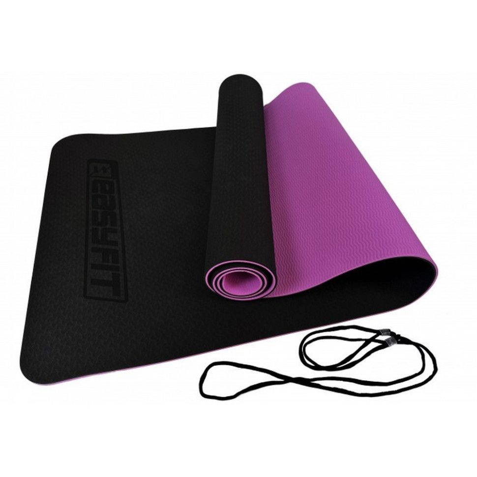 Килимок для йоги та фітнесу EasyFit EF-1924-BV, TPE+TC 6 мм, двошаровий чорний-фіолетовий