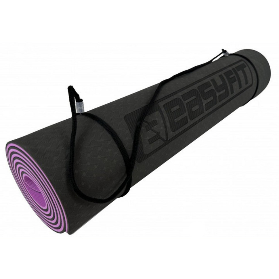 Килимок для йоги та фітнесу EasyFit EF-1924-BV, TPE+TC 6 мм, двошаровий чорний-фіолетовий