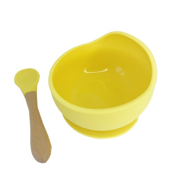 Силиконовая тарелка на присоске с деревянной ложкой Mega Zayka MGZ-0103(Yellow) 300 мл