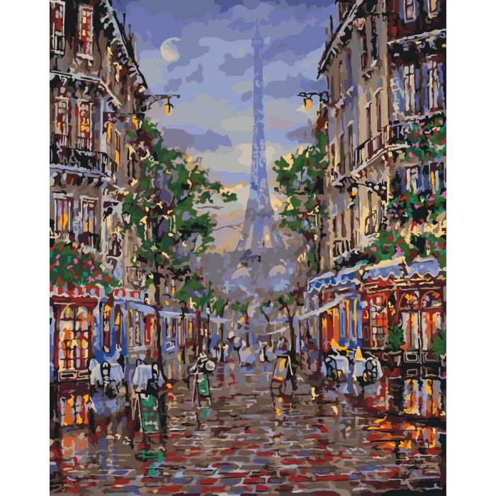Картина за номерами. Міський пейзаж "Вулицями вечірнього Парижа" 40*50см * KHO3516 по цене 240 грн.