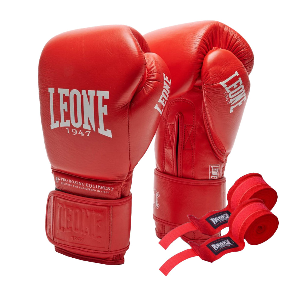 Боксерские перчатки GN111 THE GREATEST Leone GN111_Red_10oz 10 унций (бинты в комплекте)