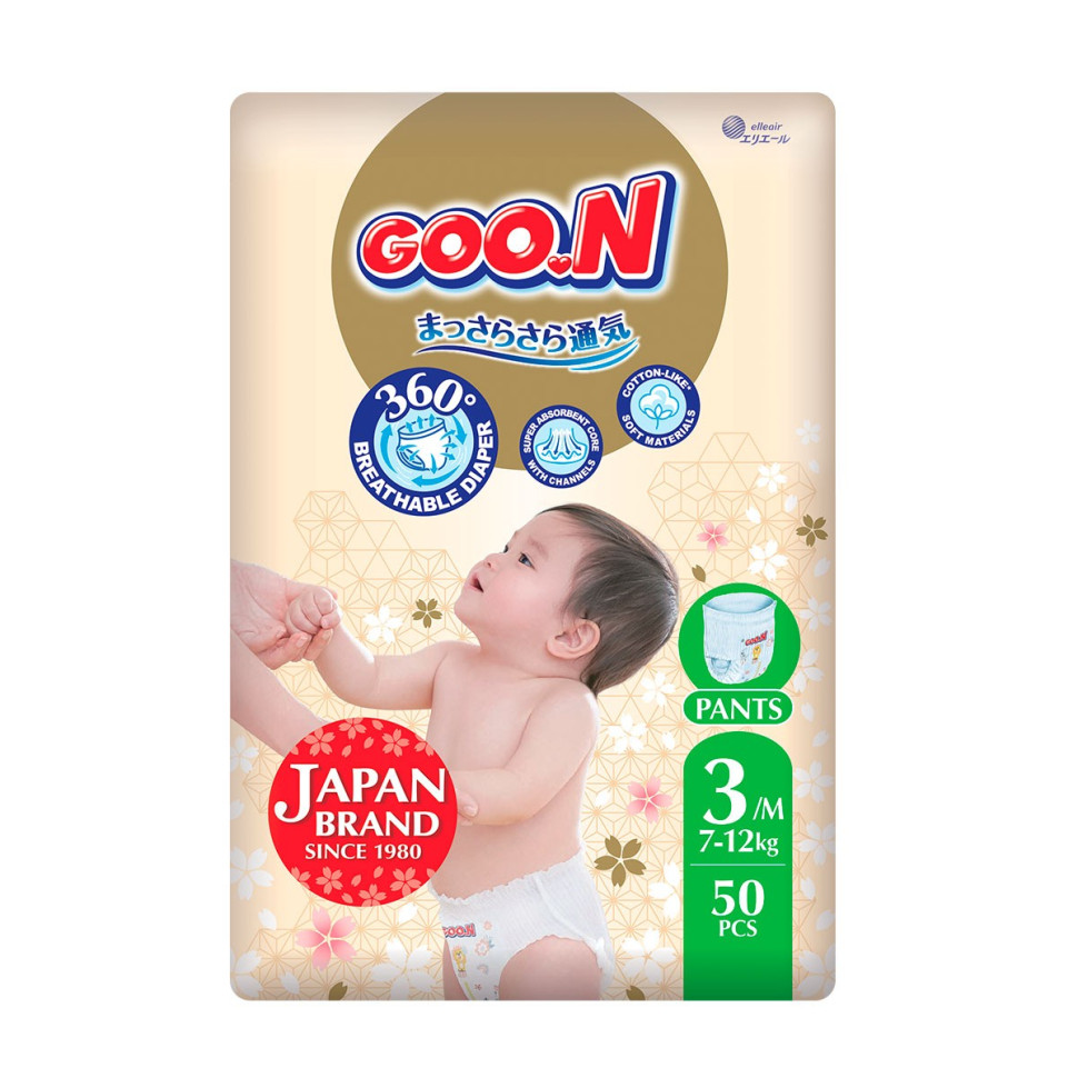 Трусики-підгузки для дітей GOO.N Premium Soft F1010101-156, 7-12 кг (розмір 3(M), унісекс 50 шт)